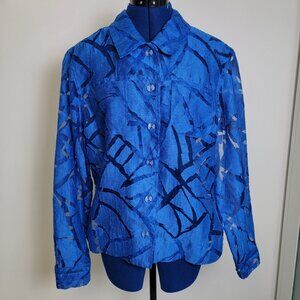 Erin London Womens Blue Sheer Long Sleeve Collar Blouse with Pockets L